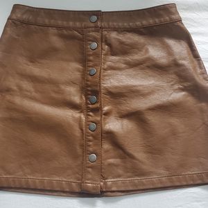Fully button up brown mini skirt pleather